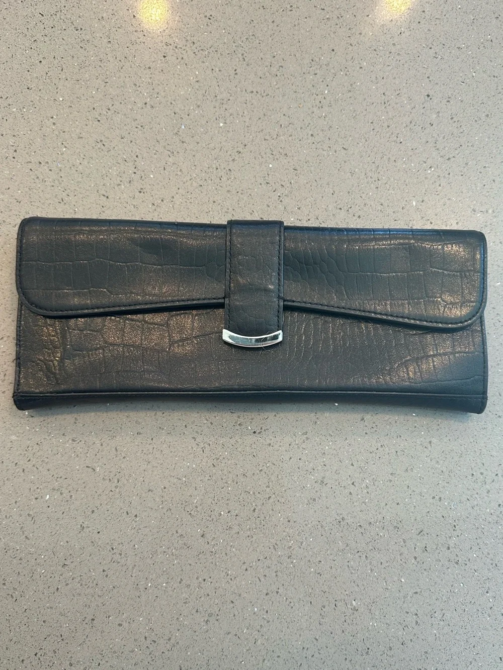 Alfani Black Leather Croc Embossed Clutch Wallet Evening Bag